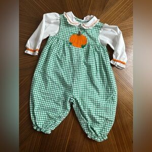 Petit Ami Green Fall Thanksgiving/Halloween Pumpkin Jumper/Jumpsuit